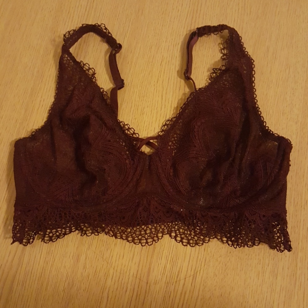 Burgundy lace bralette.